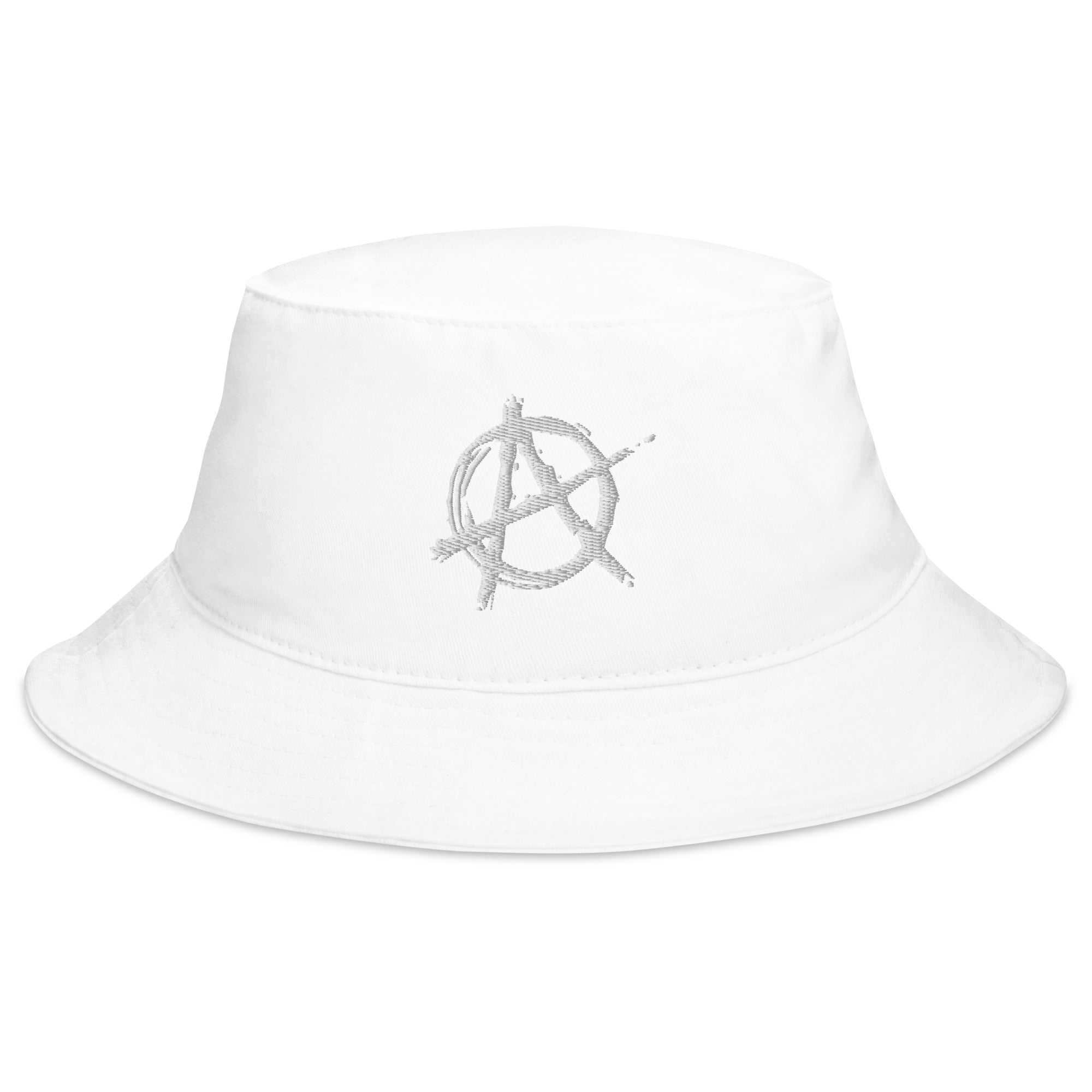 White Anarchy Sign Punk Rock Chaos Embroidered Bucket Hat