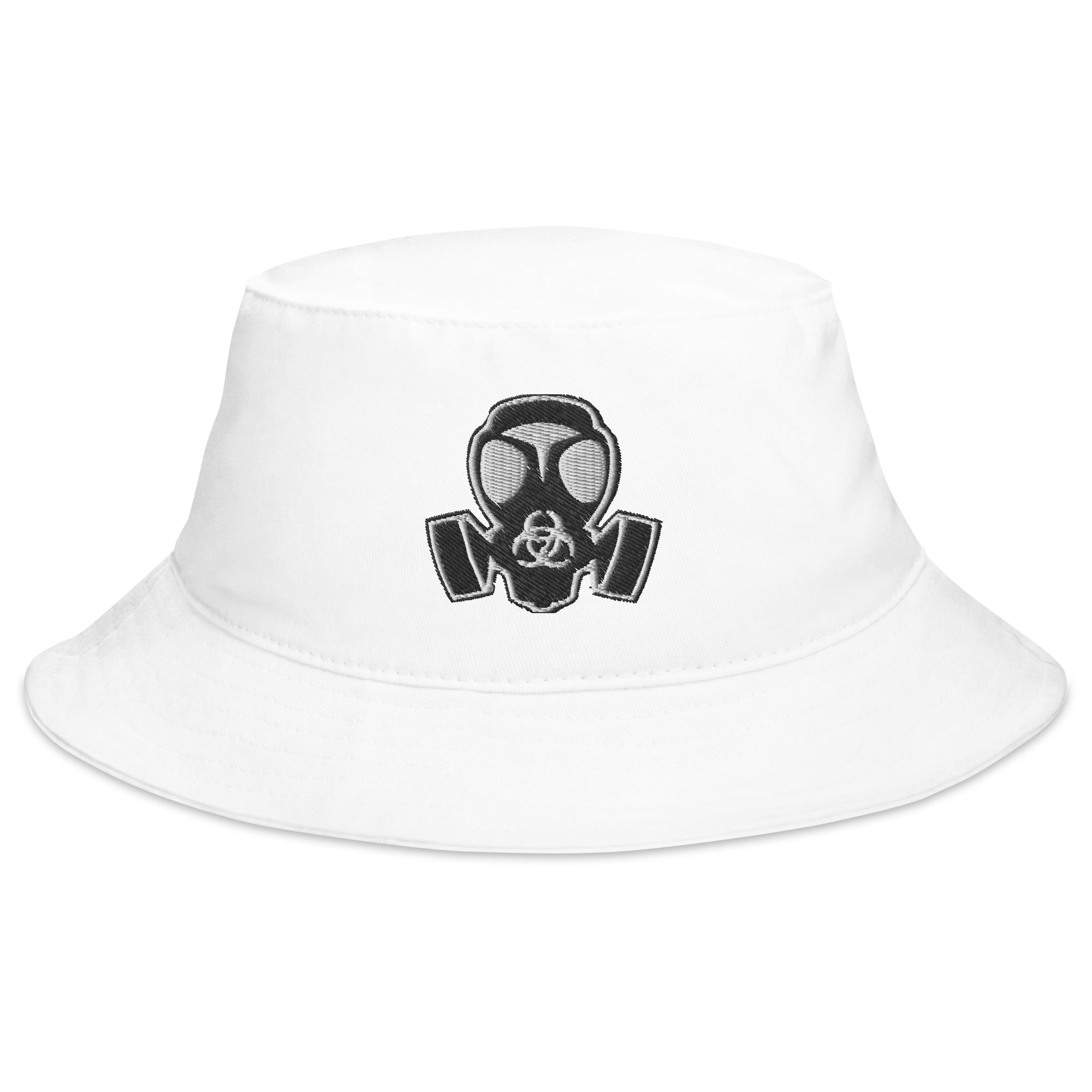 White Bio Hazard Gas Mask Embroidered Bucket Hat