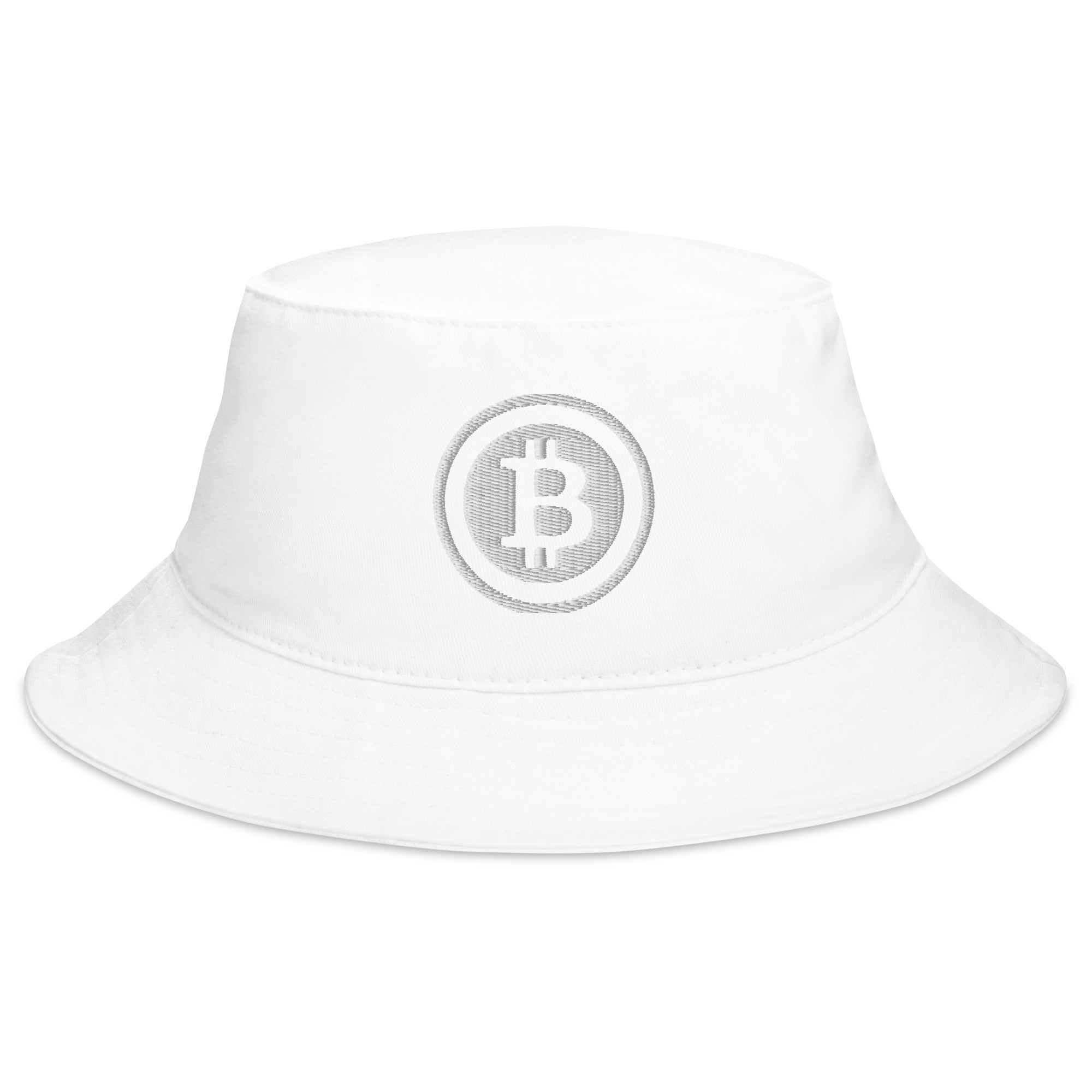 White Bitcoin Crypto Currency Symbol Ticker Embroidered Bucket Hat