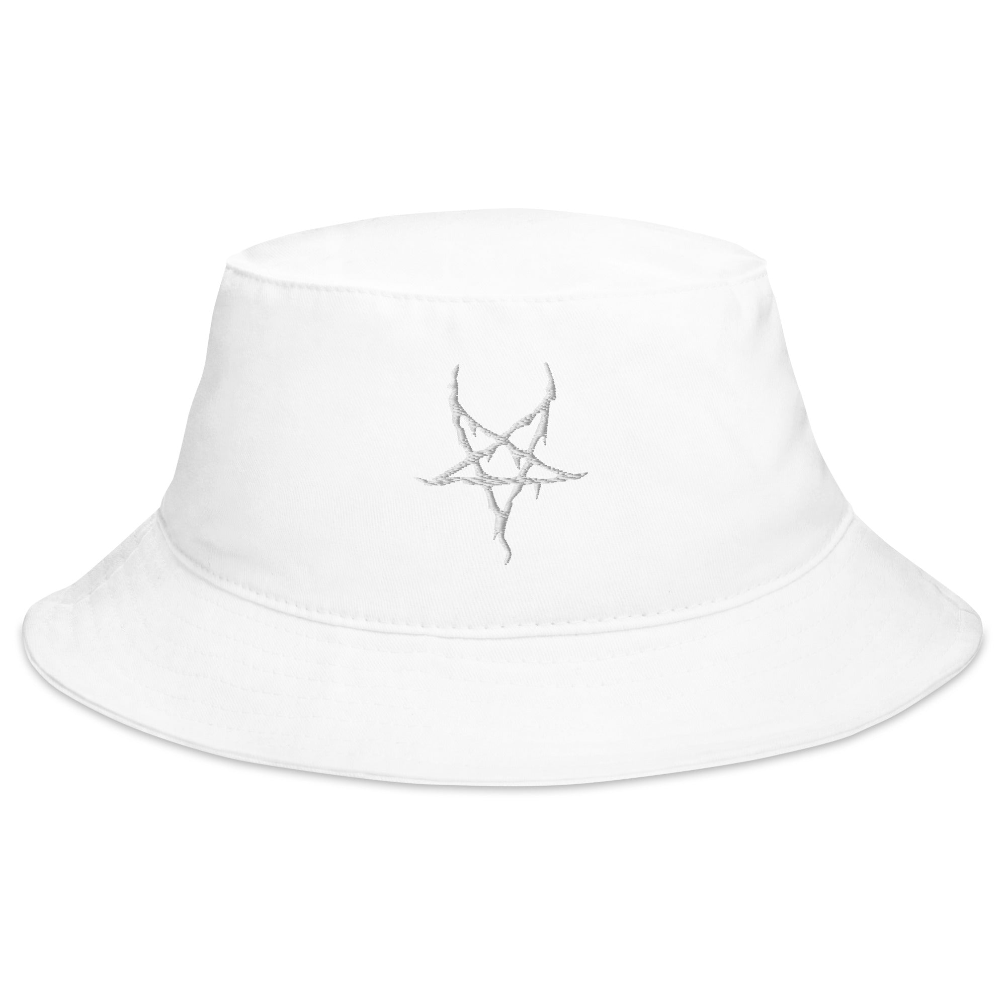 White Inverted Pentagram Black Metal Style Embroidered Bucket Hat