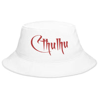 White bucket hat with Call of Cthulhu The Great Old Ones embroidered artwork, front view