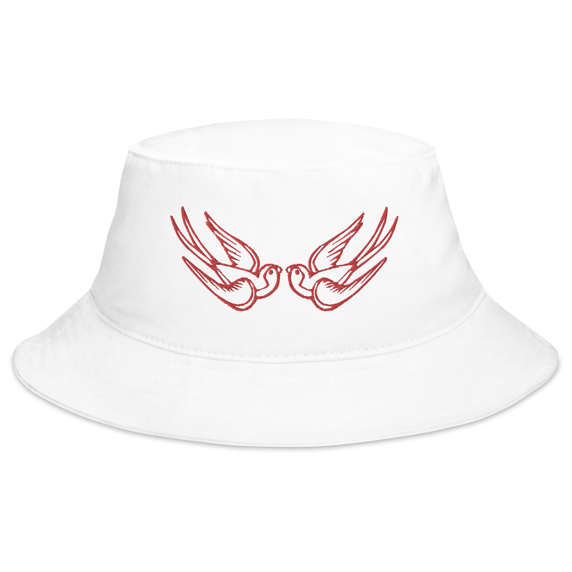 Red Falling Sparrows Tattoo Style Bird Embroidered Bucket Hat