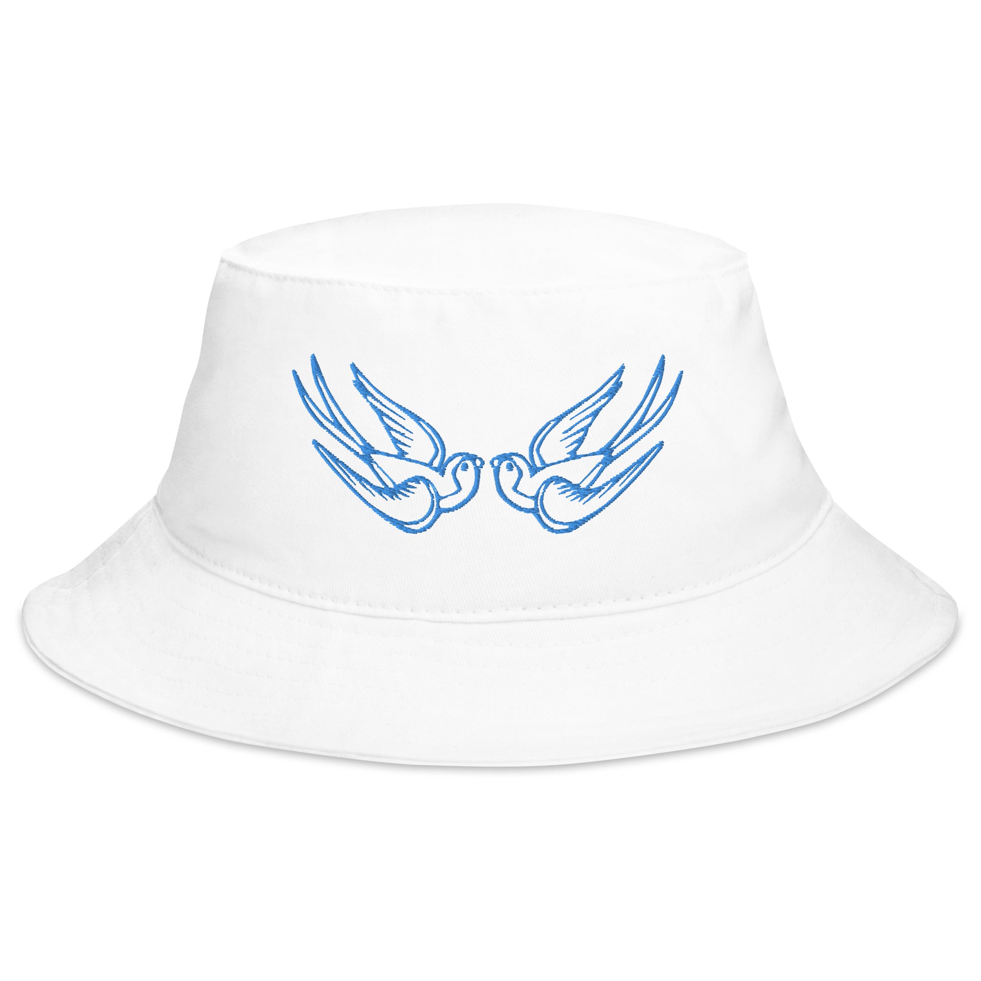 Blue Falling Sparrows Tattoo Style Bird Embroidered Bucket Hat