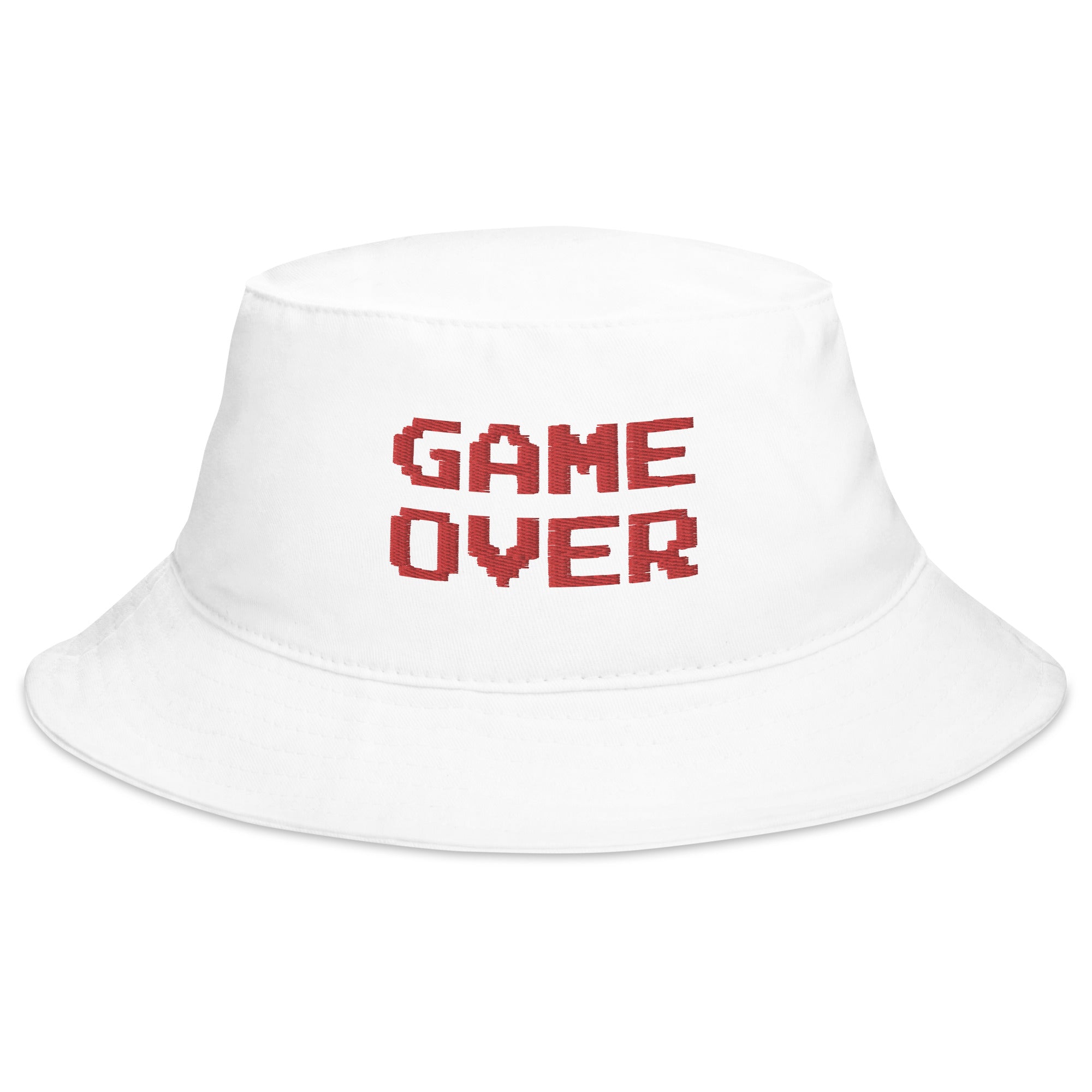 Red Game Over 8 Bit Embroidered Bucket Hat 80's Classic Gaming