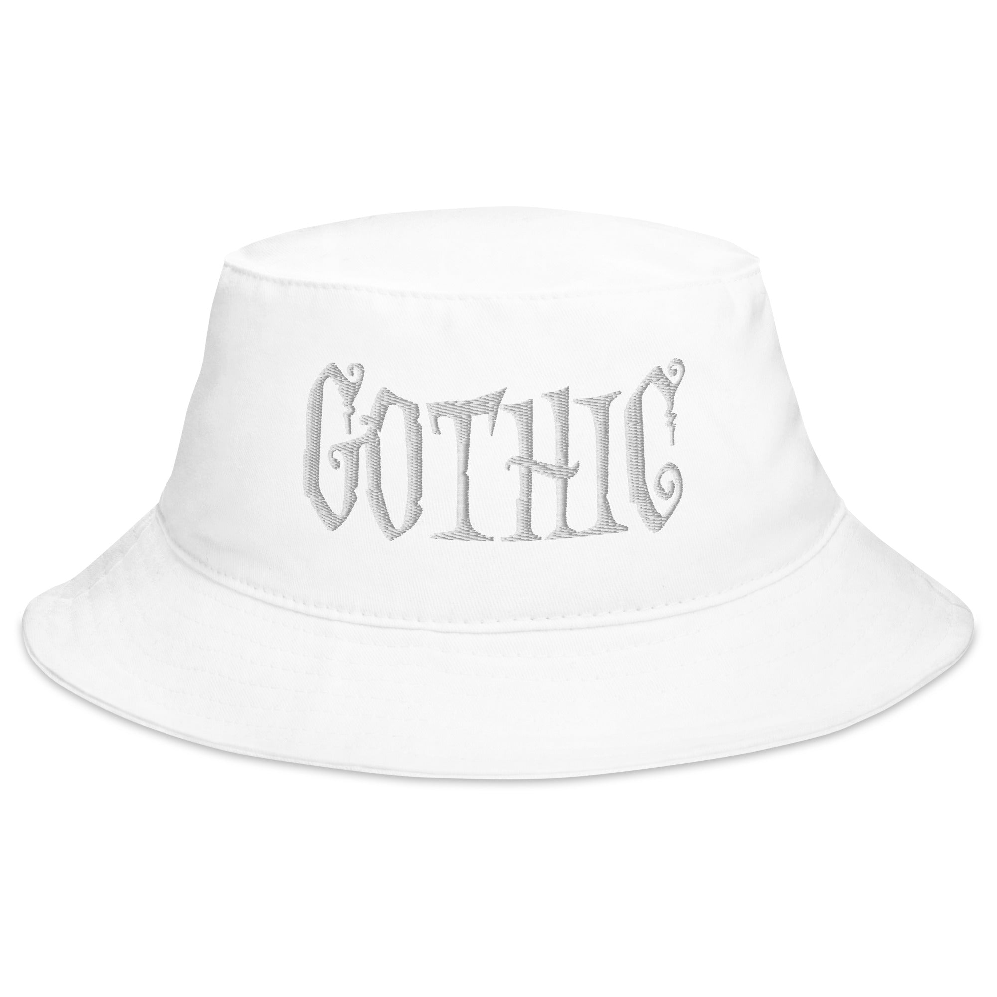 White Gothic Dramatic Style Embroidered Bucket Hat Goth Fashion