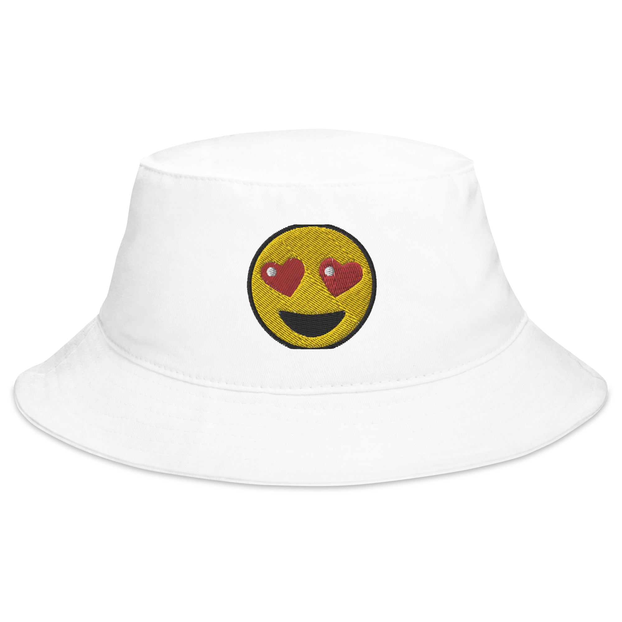 Heart-Eyes Emoji Embroidered Bucket Hat Smiling Face Emoticon