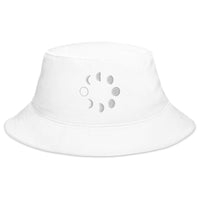 White bucket hat with Lunar Moon Phases embroidered artwork, front view