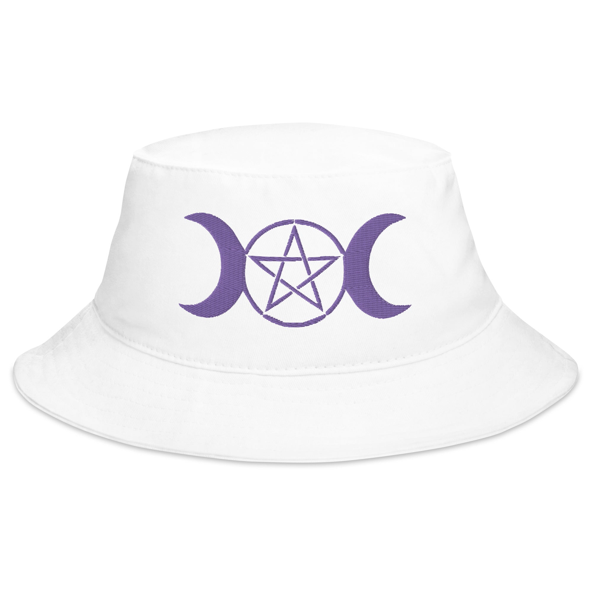 Purple Pagan Triple Moon Goddess Embroidered Bucket Hat Wiccan Pentagram