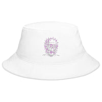 White bucket hat with The Hell Priest Cenobite Demon embroidered artwork, front view