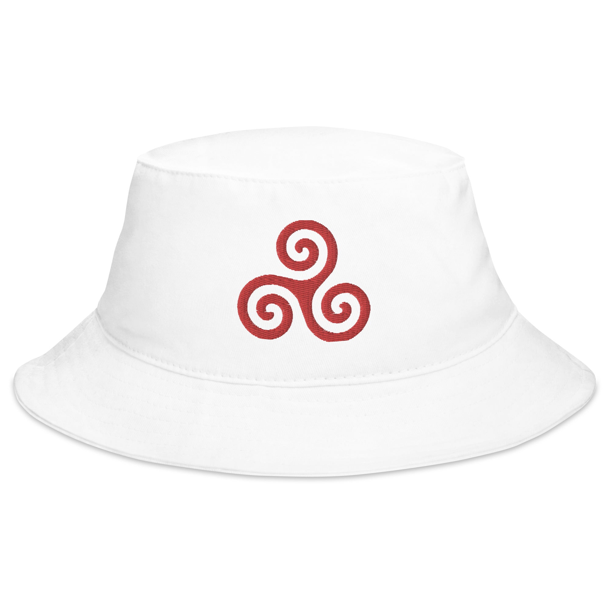 Red Triskelion or Triskeles Spiral Embroidered Bucket Hat Archimedean