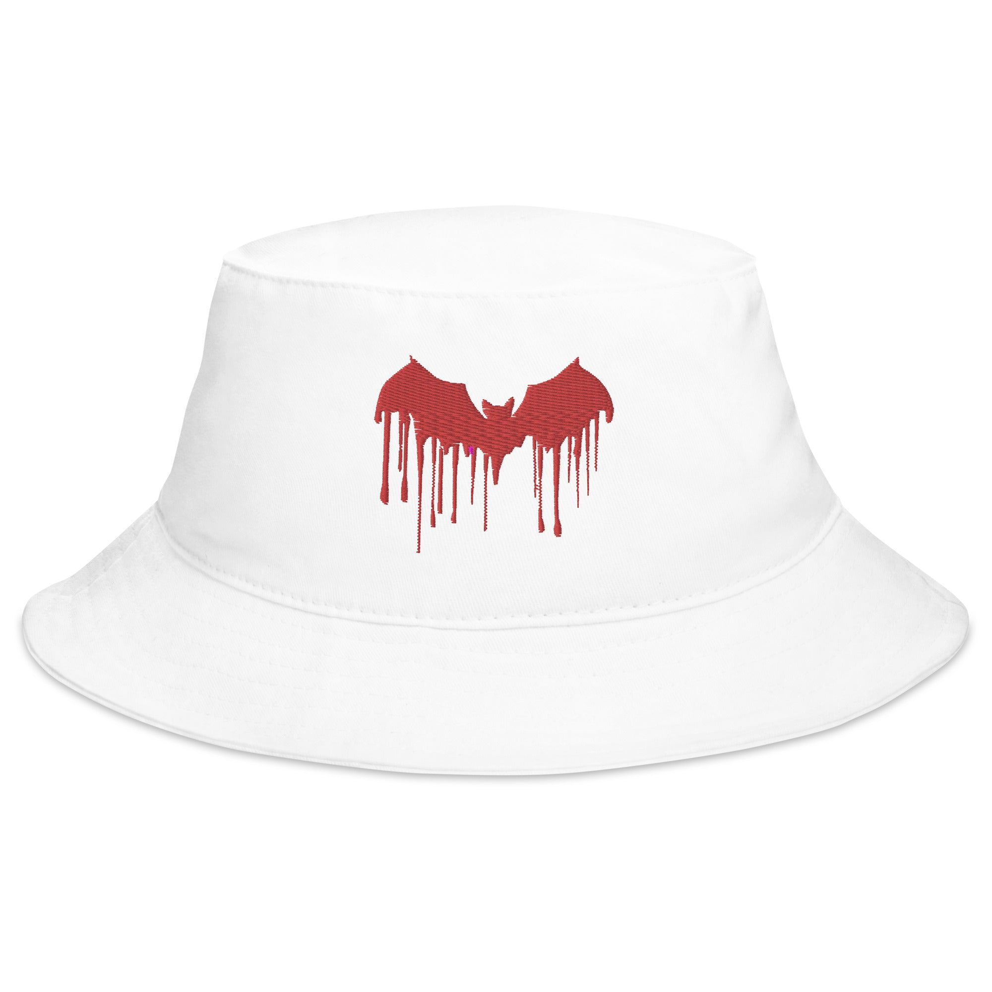 Red Vampire Bat Blood Drip Embroidered Bucket Hat