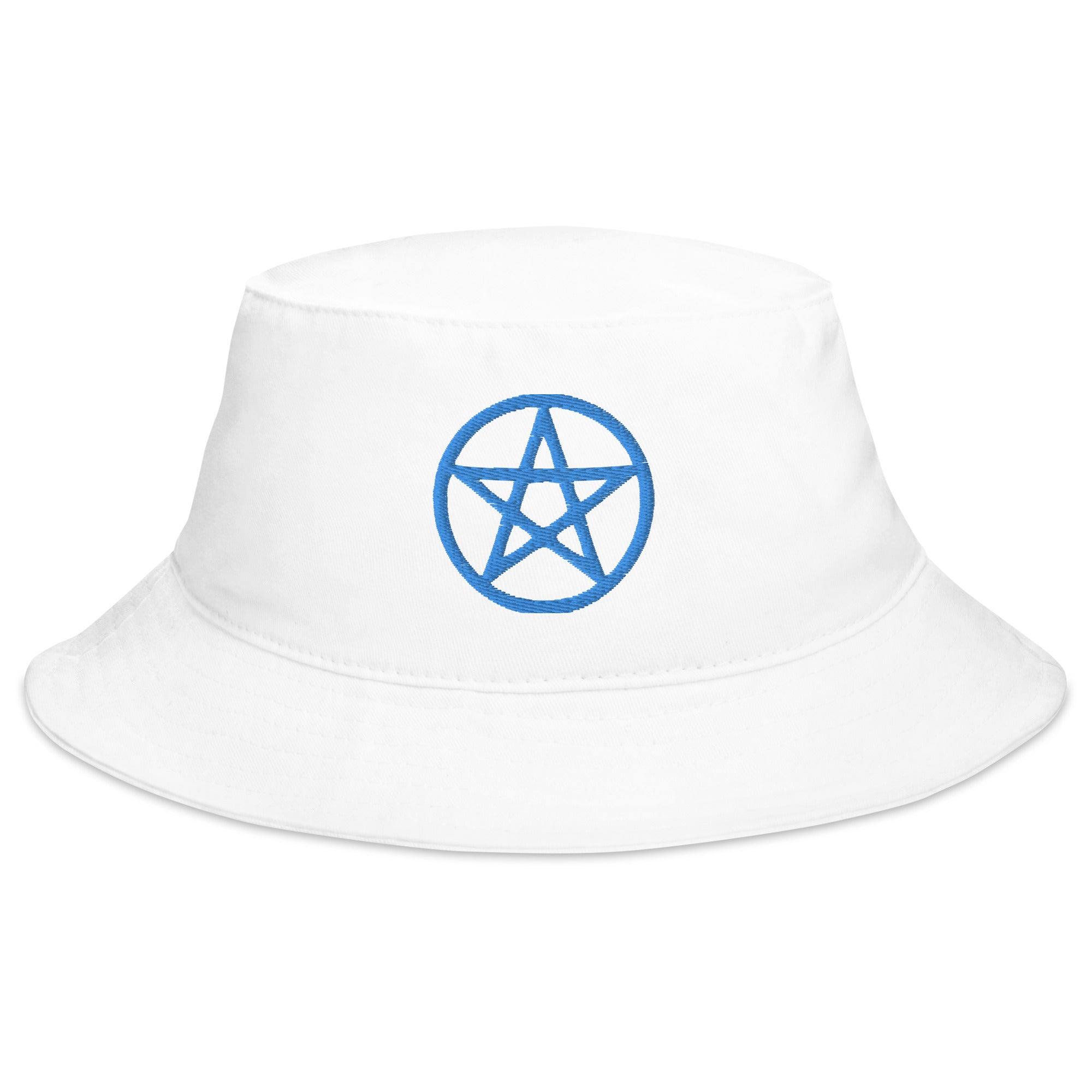 Blue Wiccan Witchcraft Pentagram Embroidered Bucket Hat Pagan Ritual