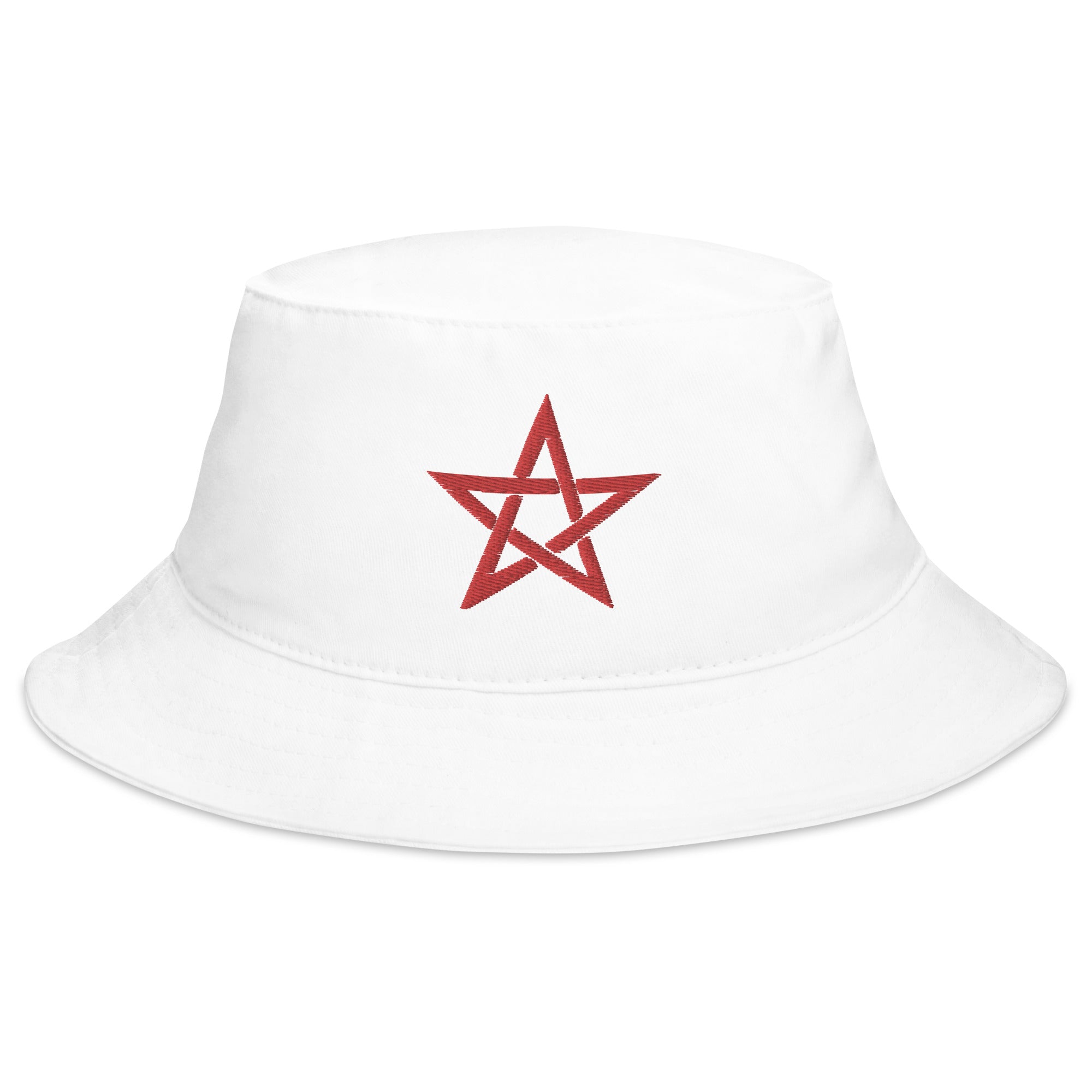 Red Wiccan Woven Pentagram Symbol Embroidered Bucket Hat