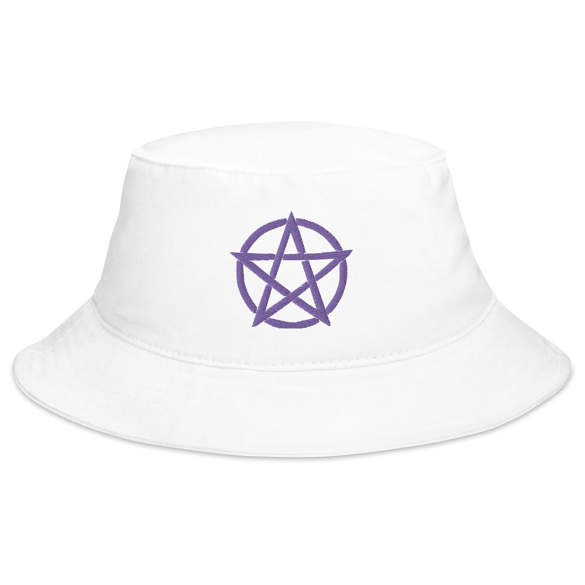 Purple Witchcraft Woven Pentacle Pagan Ritual Embroidered Bucket Hat Pentagram