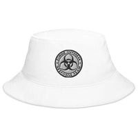 White bucket hat with Zombie Outbreak Response Team embroidered artwork, front view