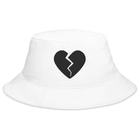White bucket hat with Goth Black Broken Heart Valentines Day embroidered artwork, front view