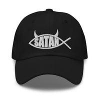 Satan Fish with Horns Religious Satire embroidered dad hat, product image 1