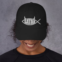 Satan Fish with Horns Religious Satire embroidered dad hat, product image 2