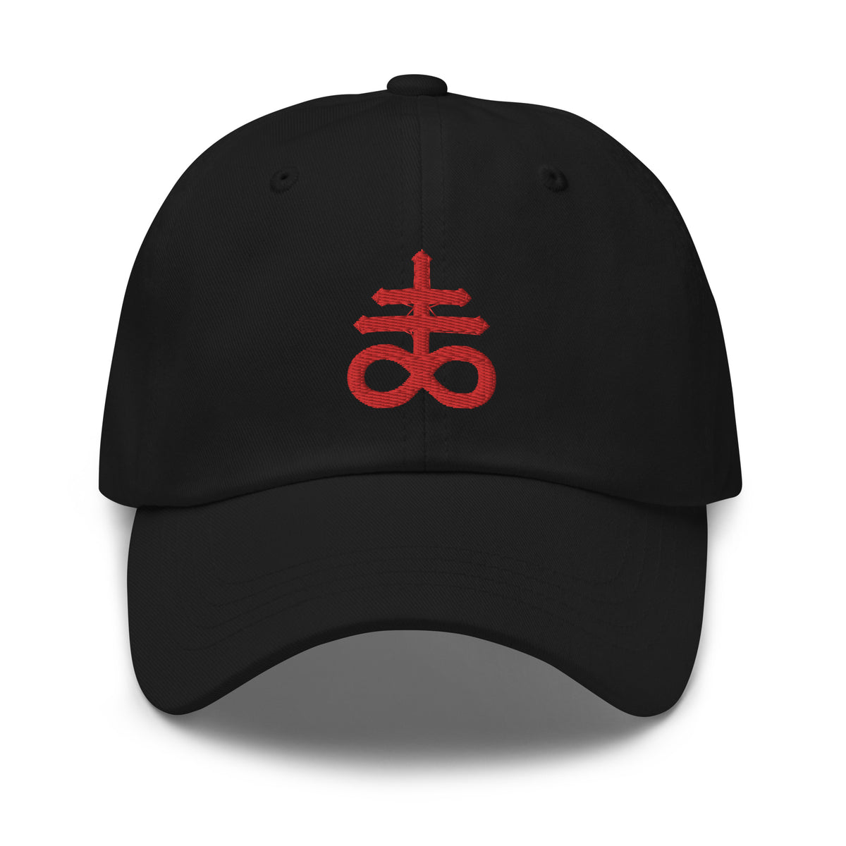 Red The Leviathan Cross of Satan Occult Symbol embroidered dad hat, product image 1