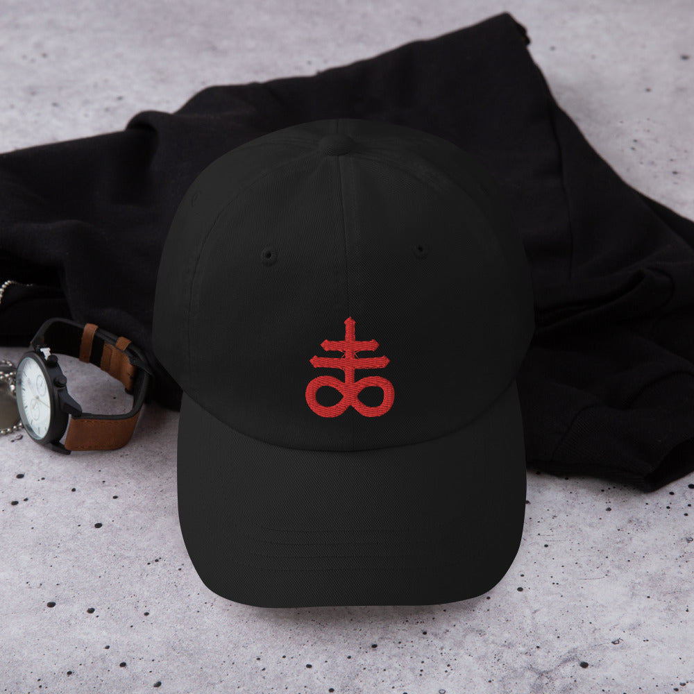 Red The Leviathan Cross of Satan Occult Symbol Embroidered Baseball Cap Dad hat Black Sulfur - Edge of Life Designs