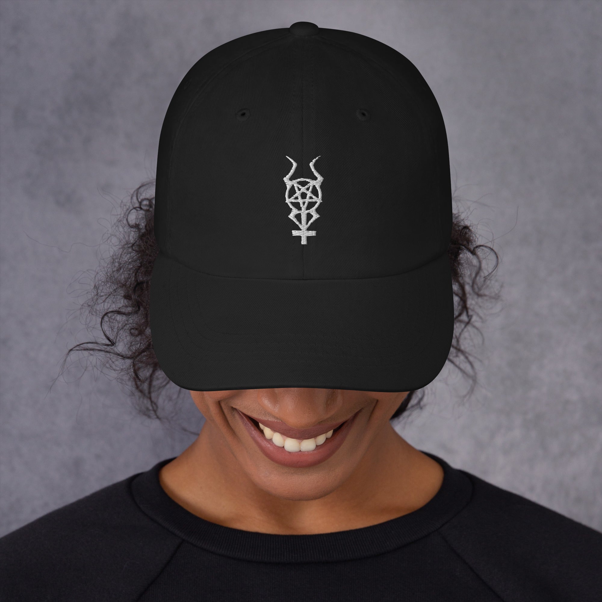 Horned Pentacross Inverted Cross w/ Pentagram and Horns Embroidered Baseball Cap Dad hat - Edge of Life Designs