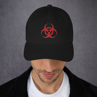 Red Thread Bio Hazard Symbol Warning Sign embroidered dad hat, product image 2