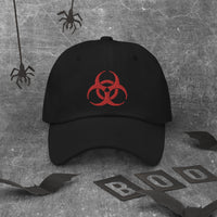 Red Thread Bio Hazard Symbol Warning Sign embroidered dad hat, product image 3