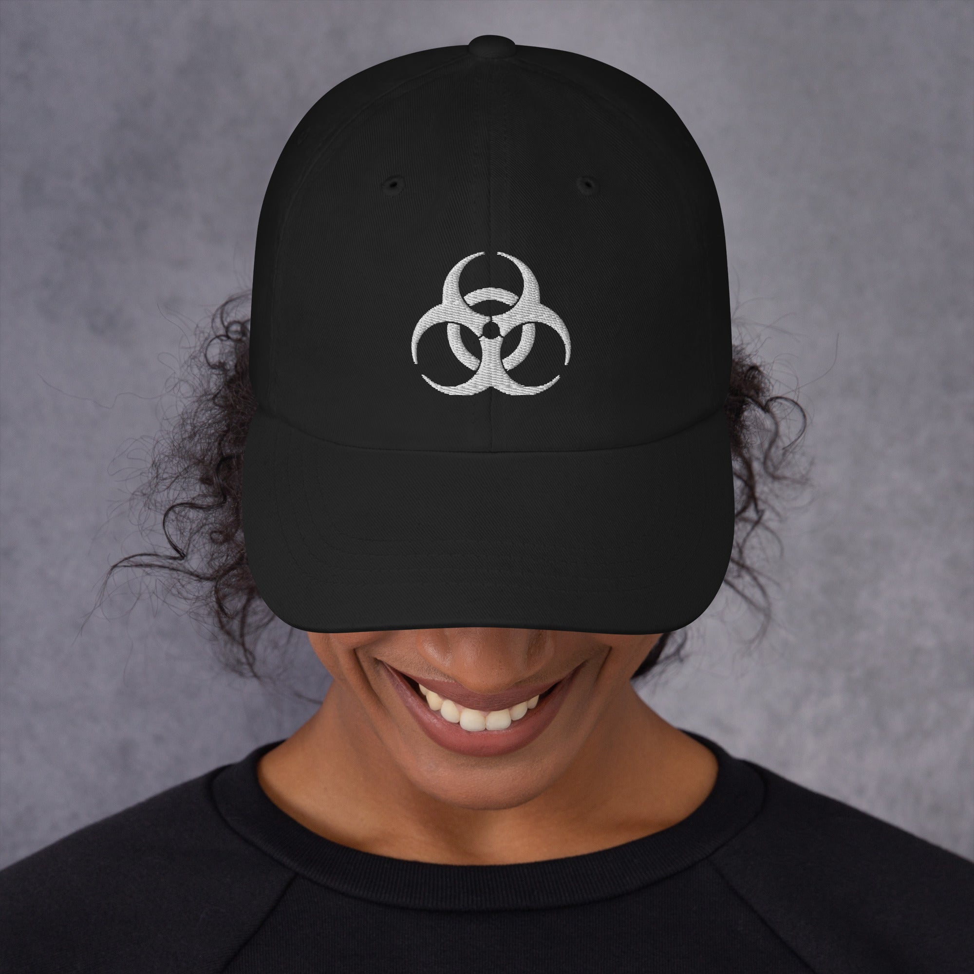 White Thread Bio Hazard Symbol Warning Sign Embroidered Baseball Cap Dad hat Zombie - Edge of Life Designs