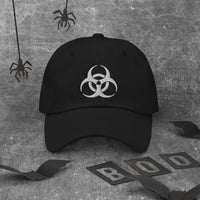 White Thread Bio Hazard Symbol Warning Sign embroidered dad hat, product image 4
