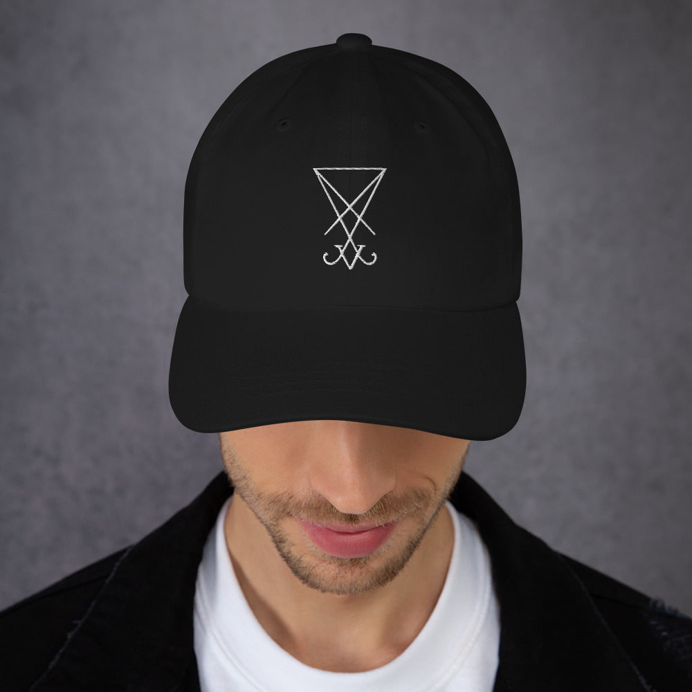 White Thread Sigil of Lucifer Symbol The Seal of Satan Embroidered Baseball Cap Dad hat - Edge of Life Designs
