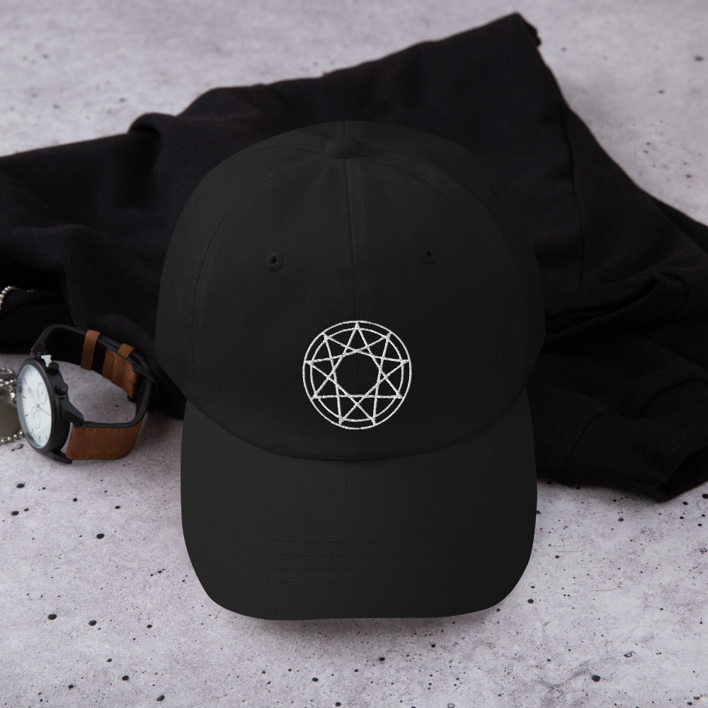 9 Point Star Pentagram Occult Symbol Embroidered Baseball Cap Slipknot Dad hat White Thread - Edge of Life Designs