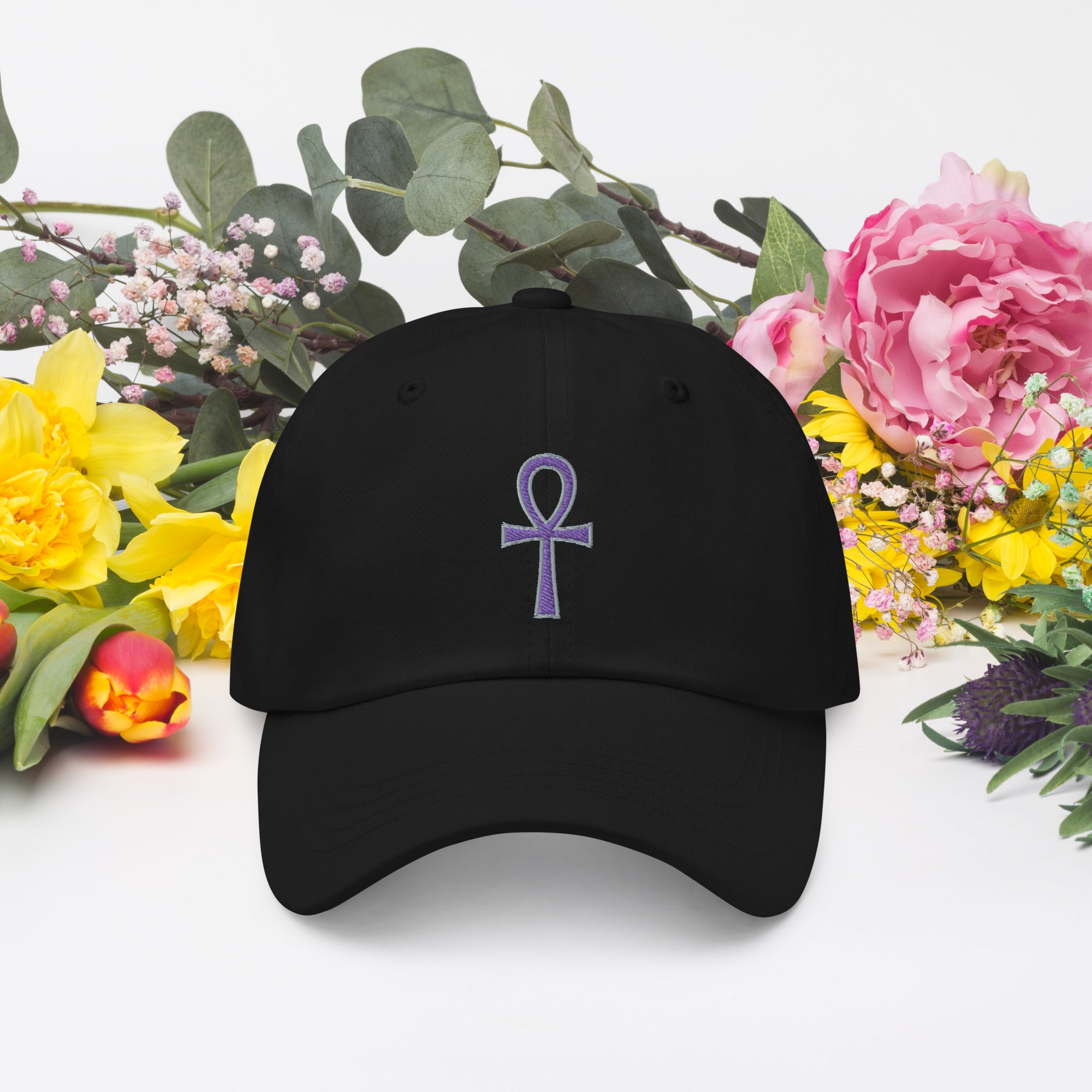 The Key of Life Ankh Ancient Egyptian Culture Embroidered Baseball Cap Dad hat Purple Thread - Edge of Life Designs