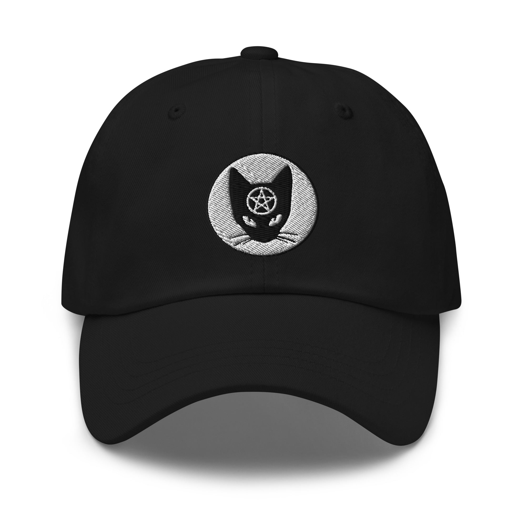 Black Cat Wiccan Pentagram Embroidered Baseball Cap Dad hat Occult Symbols - Edge of Life Designs