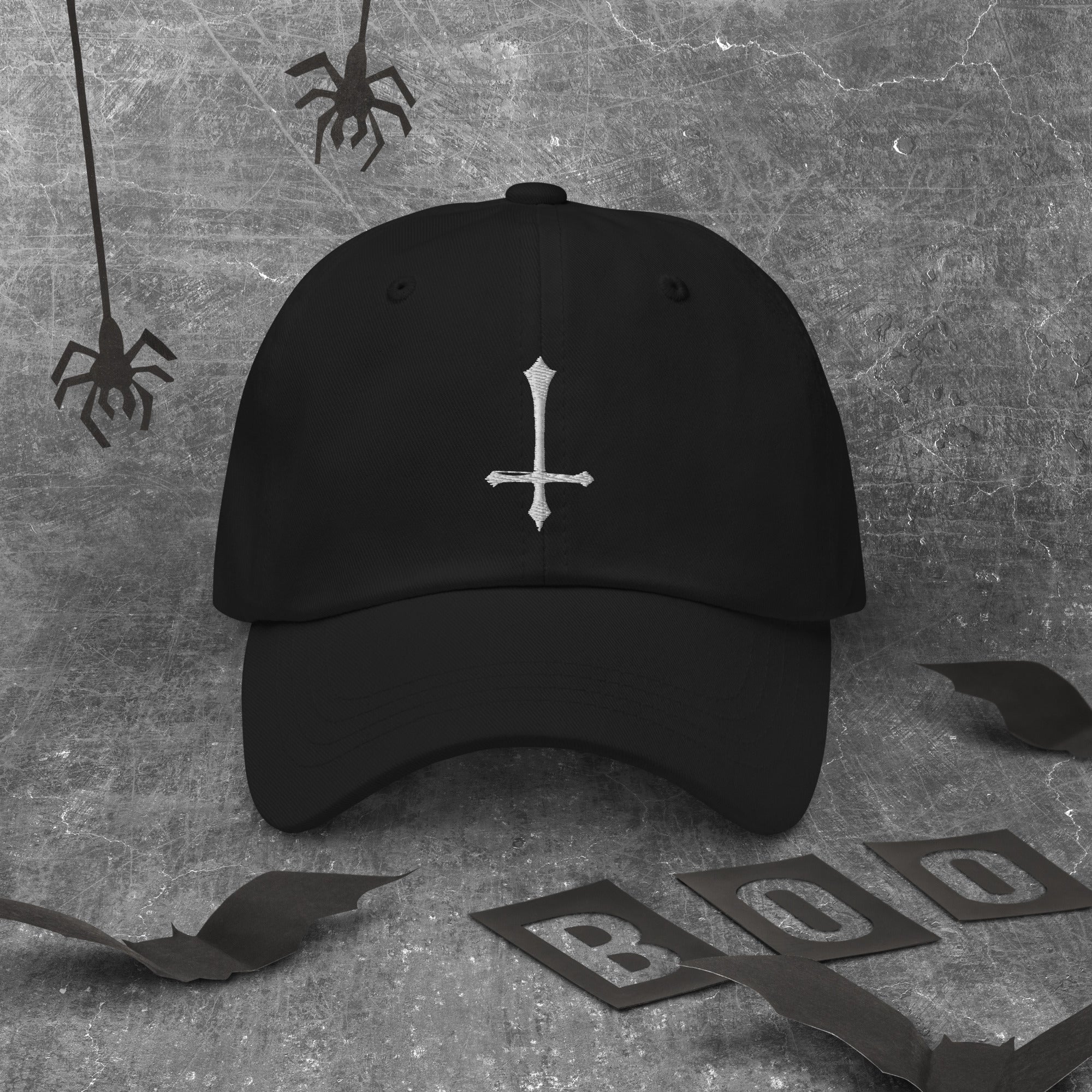 White Inverted Cross Embroidered Baseball Cap Gothic Ancient Medeival Style Dad hat - Edge of Life Designs