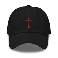 Red Gothic Ancient Medeival Cross embroidered dad hat, product image 1