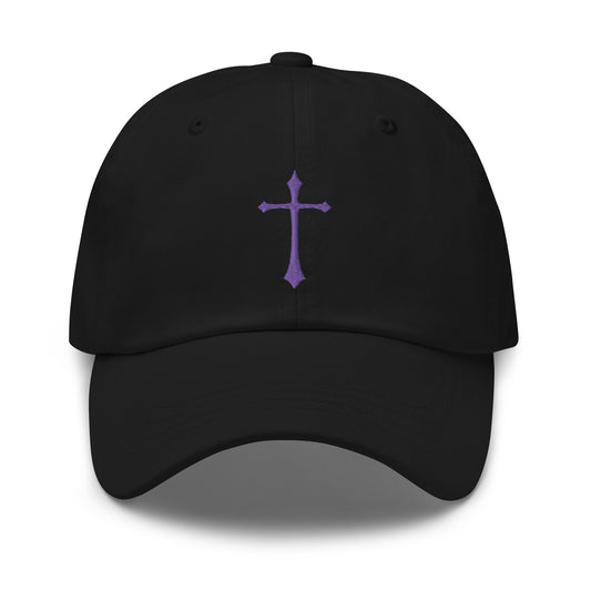 Purple Gothic Ancient Medeival Cross embroidered dad hat, product image 1