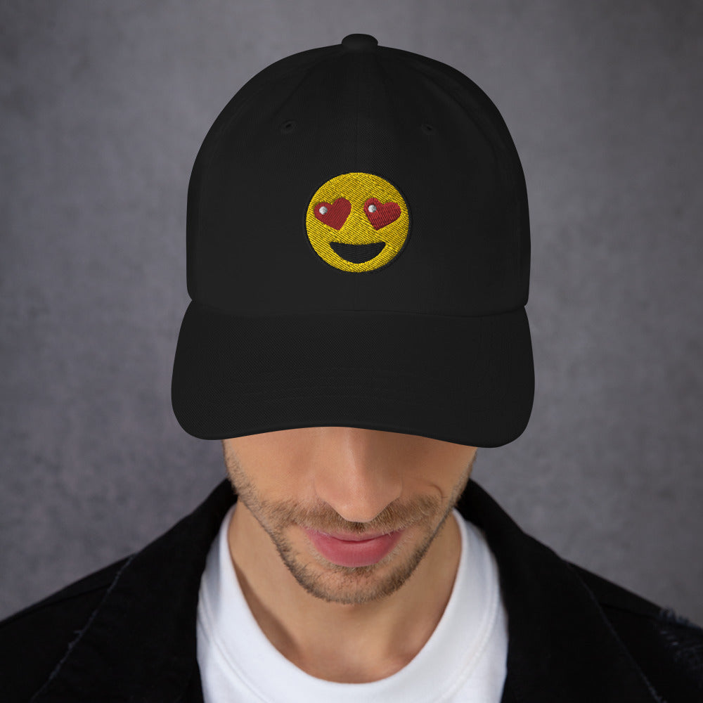 Heart-Eyes Emoji Embroidered Baseball Cap Smiling Face Emoticon Dad hat - Edge of Life Designs