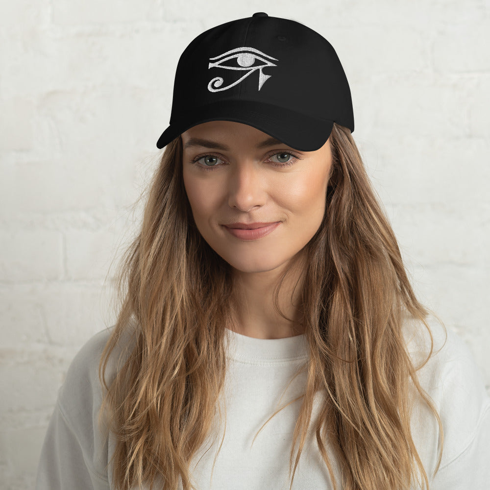 Eye of Ra Egyptian Goddess Embroidered Baseball Cap White Thread Dad hat - Edge of Life Designs