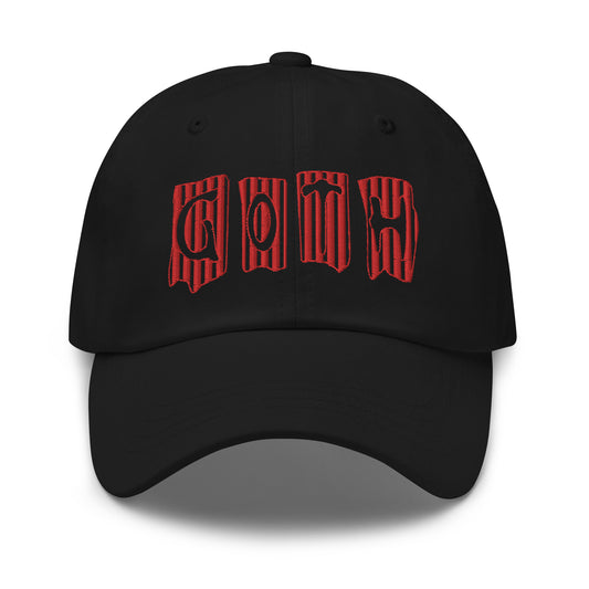 Black and Red Vertical Stripe Goth embroidered dad hat, product image 1