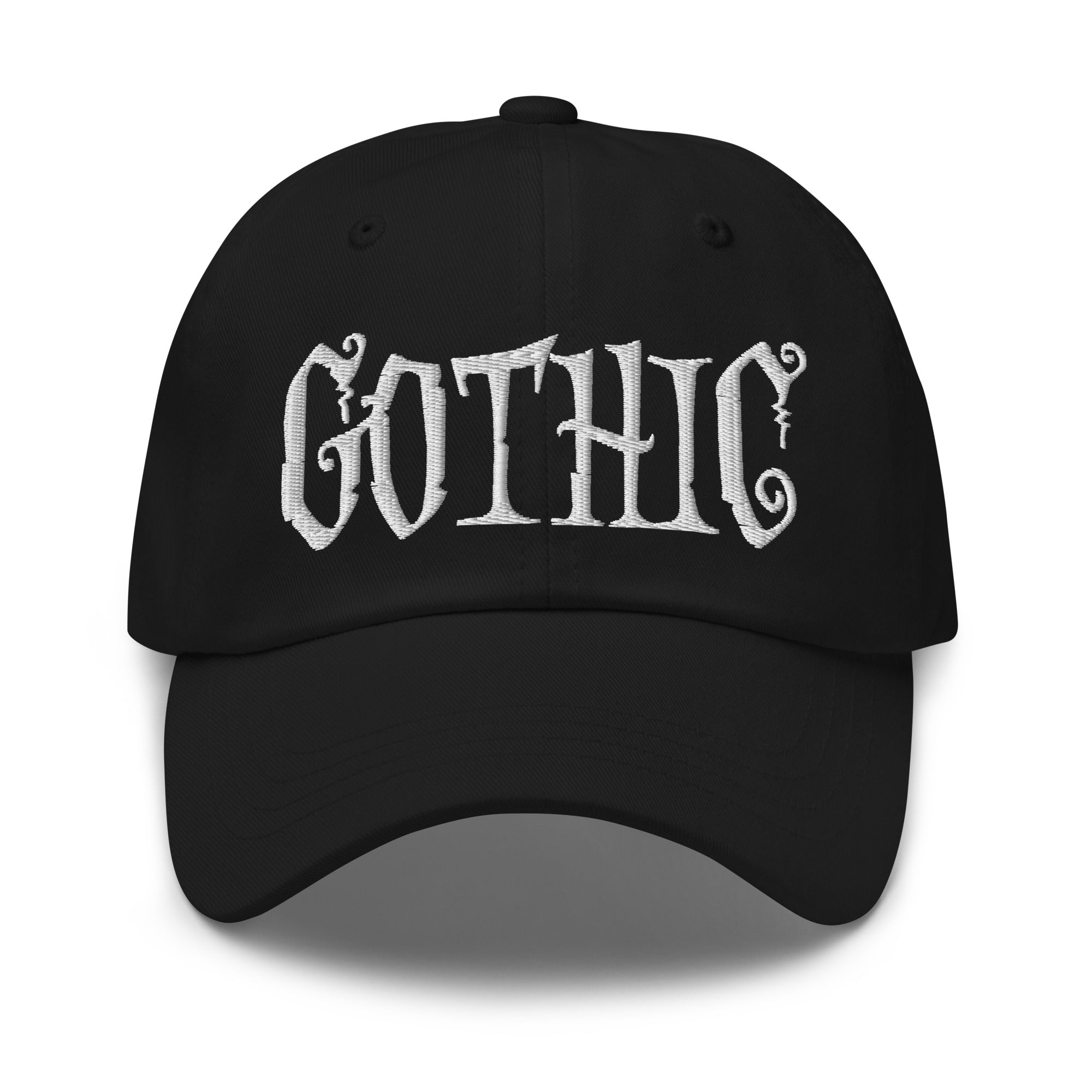 Gothic Dramatic Style Embroidered Baseball Cap Dark Goth Clothing White Thread Dad hat - Edge of Life Designs