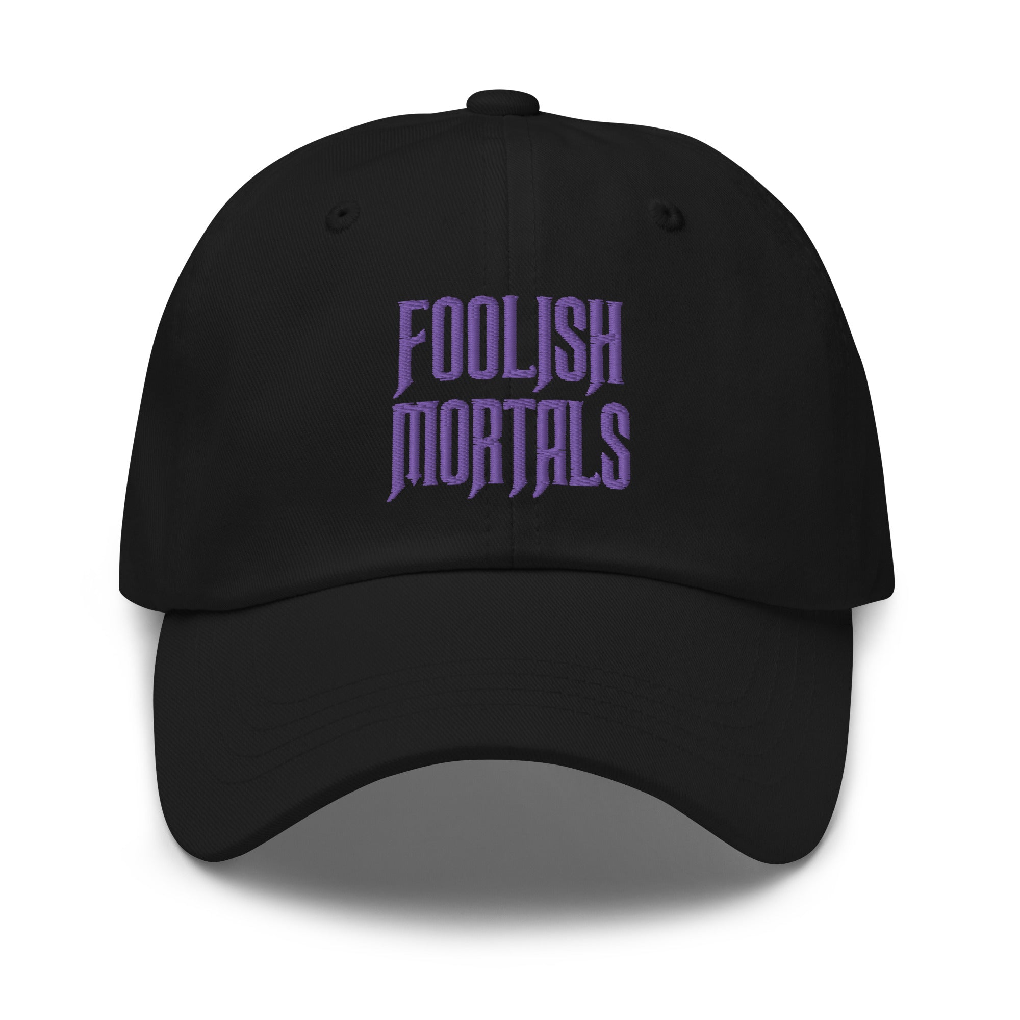 Foolish Mortals Haunted Mansion Embroidered Baseball Cap Purple Thread Dad hat - Edge of Life Designs