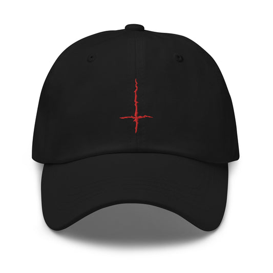 Black Metal Style Inverted Cross embroidered dad hat, product image 1