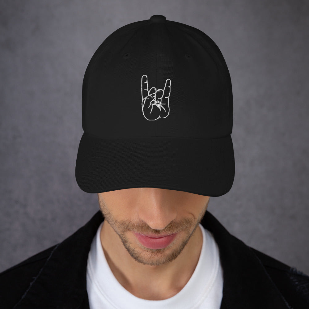 The Sign of the Horns Embroidered Baseball Cap  Heavy Metal Devil Horns Dad hat - Edge of Life Designs