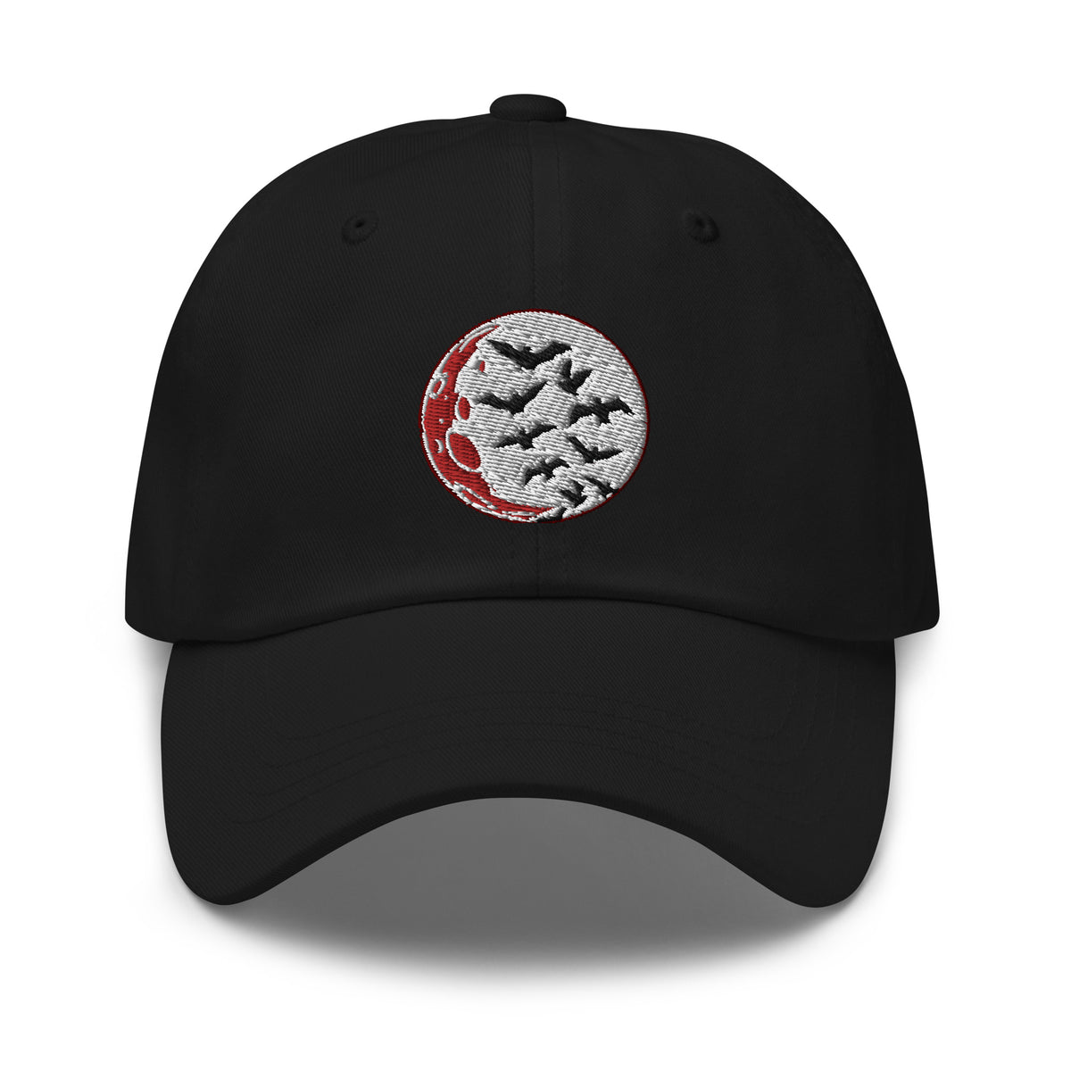 Flying Bats over Blood Moon embroidered dad hat, product image 1