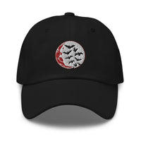 Flying Bats over Blood Moon embroidered dad hat, product image 1