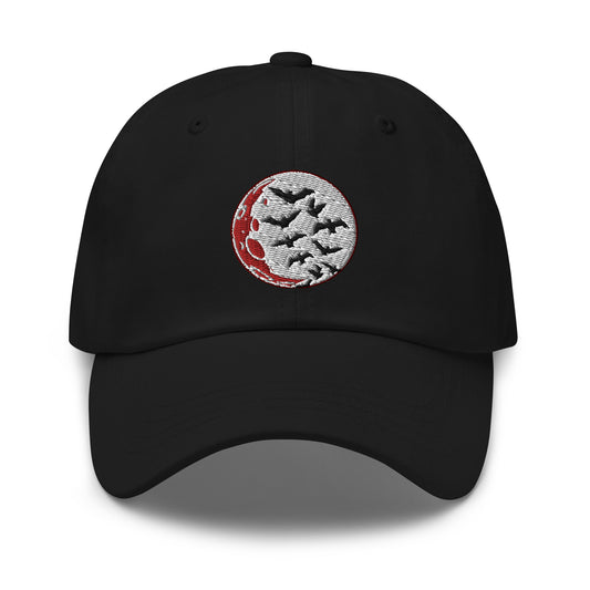 Flying Bats over Blood Moon embroidered dad hat, product image 1
