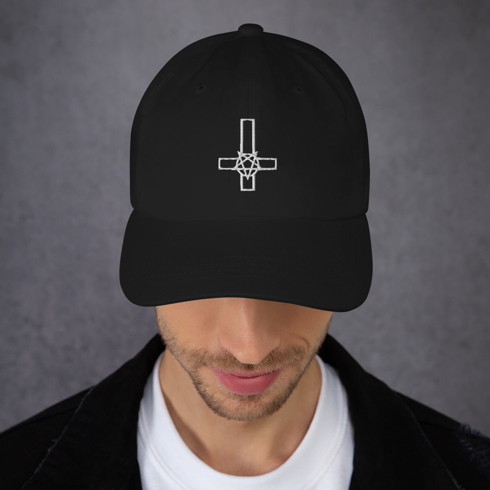 Pentacross Inverted Pentagram Cross Embroidered Baseball Cap Satanic Ritual Dad hat - Edge of Life Designs