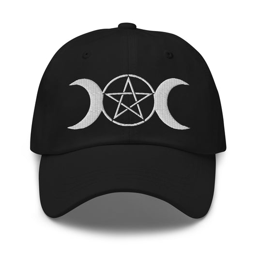 Pagan Triple Moon Goddess Symbol embroidered dad hat, product image 1