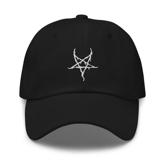 Black Metal Style Inverted Pentagram embroidered dad hat, product image 1