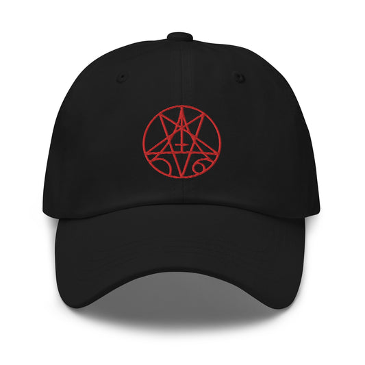Morbid Death Metal Inverted Pentagram Occult Symbol embroidered dad hat, product image 1